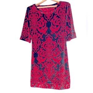 Courage.b Boho Velvet Black/Red Pullover Mini Dress in Size L